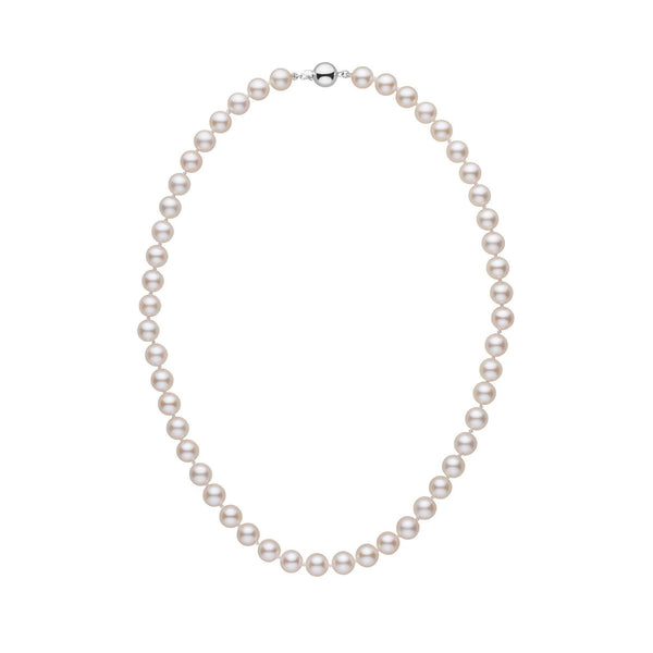 7.0-7.5 mm White Akoya AA+ Pearl Necklace White Gold