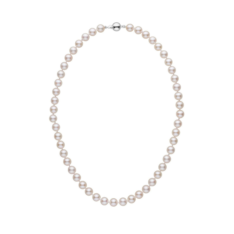 7.0-7.5 mm White Akoya AA+ Pearl Necklace White Gold