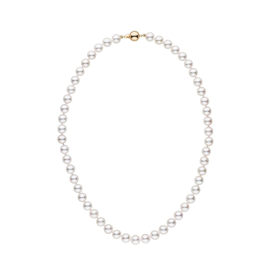 7.0-7.5 mm White Akoya 16 inch AAA Pearl Necklace Yellow Gold