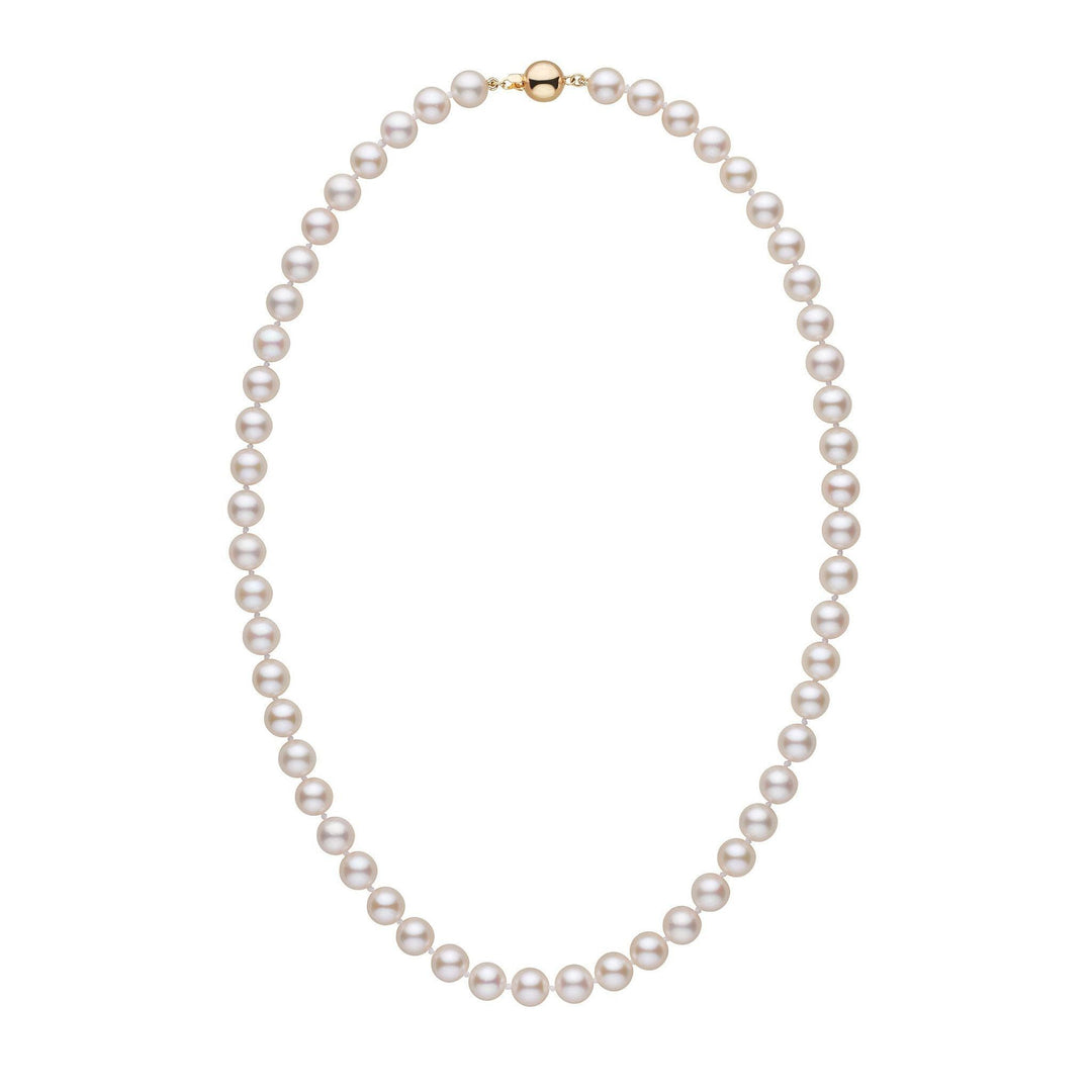 7.0-7.5 mm White Akoya 18 inch AA+ Pearl Necklace yellow gold