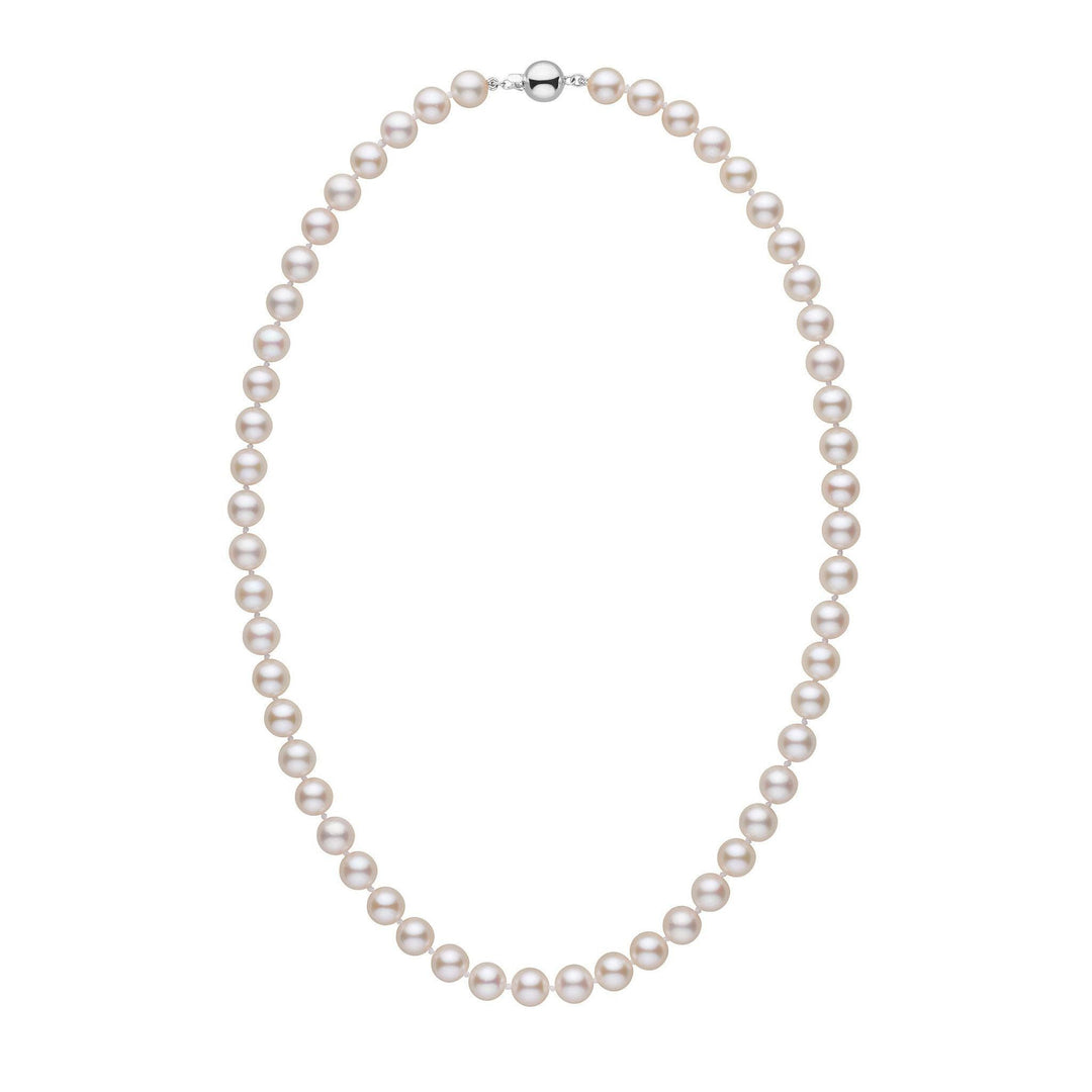 7.0-7.5 mm White Akoya 18 inch AA+ Pearl Necklace white gold