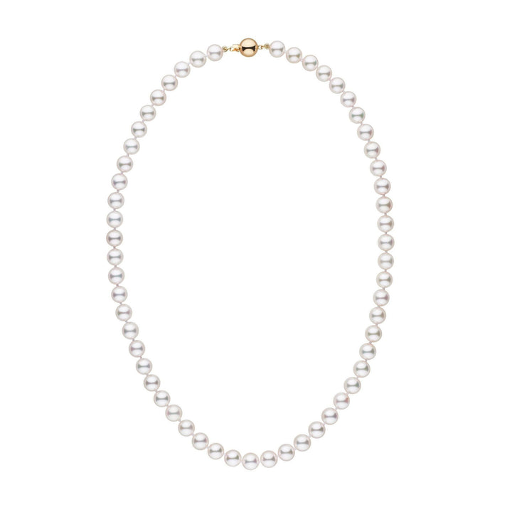 7.0-7.5 mm White Akoya 18 inch AAA Pearl Necklace Yellow Gold