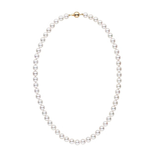 7.0-7.5 mm White Akoya AAA Pearl Necklace Yellow Gold