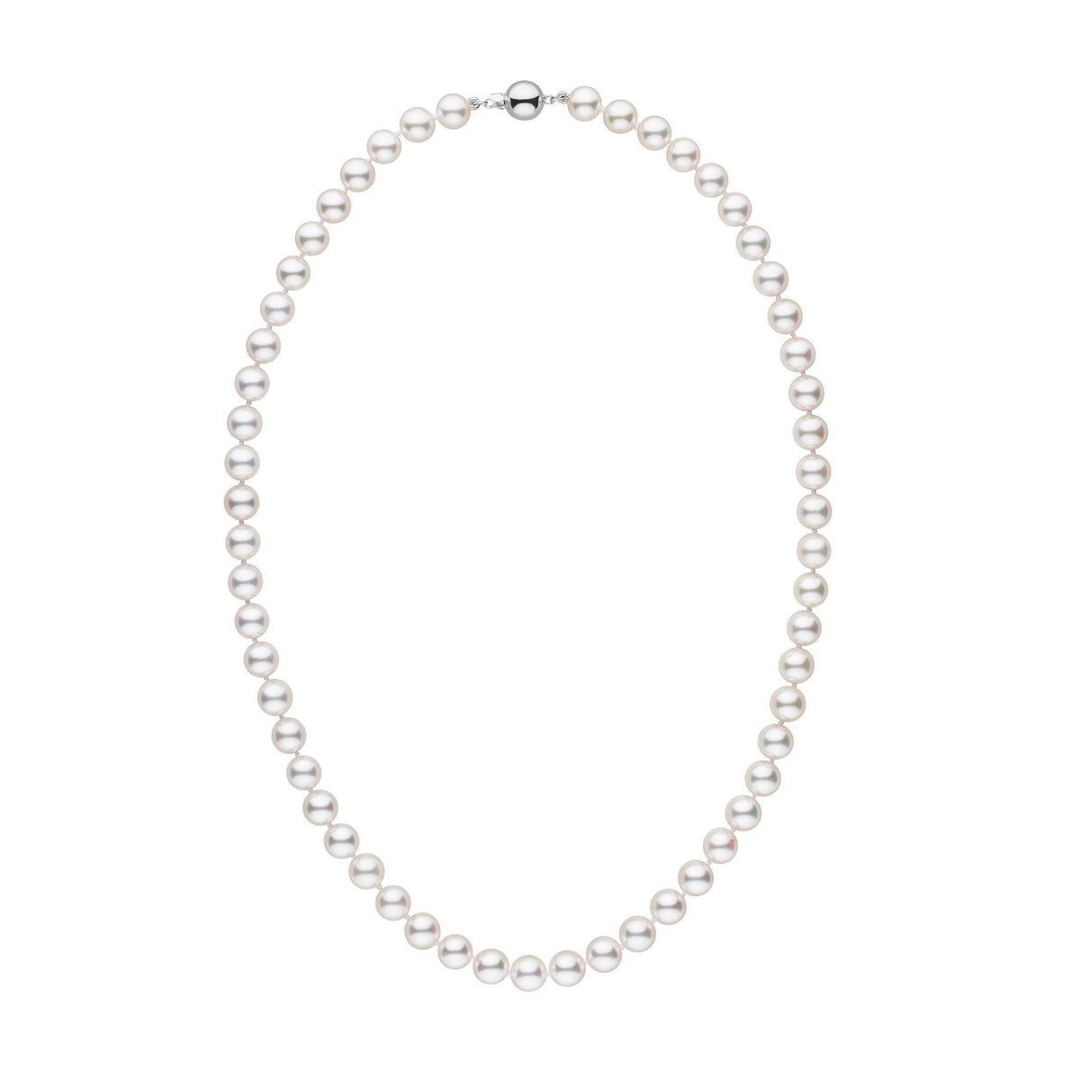 7.0-7.5 mm White Akoya AAA Pearl Necklace White Gold
