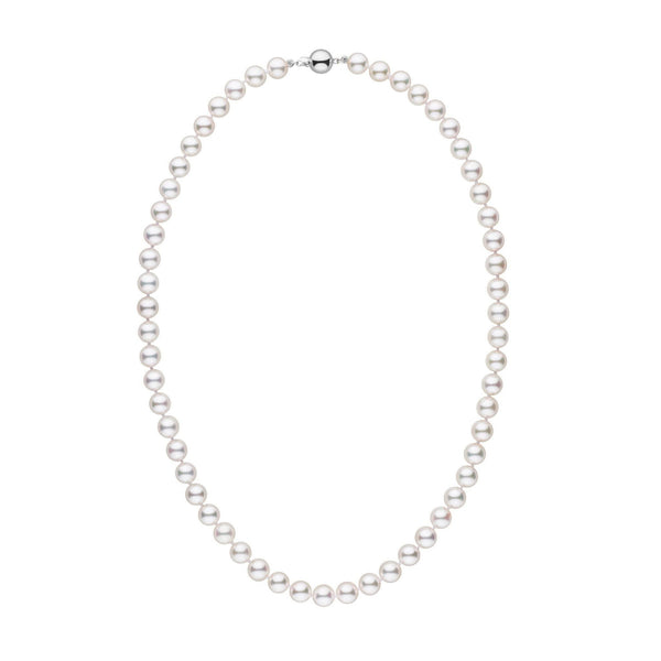 7.0-7.5 mm White Akoya 18 inch AAA Pearl Necklace White Gold