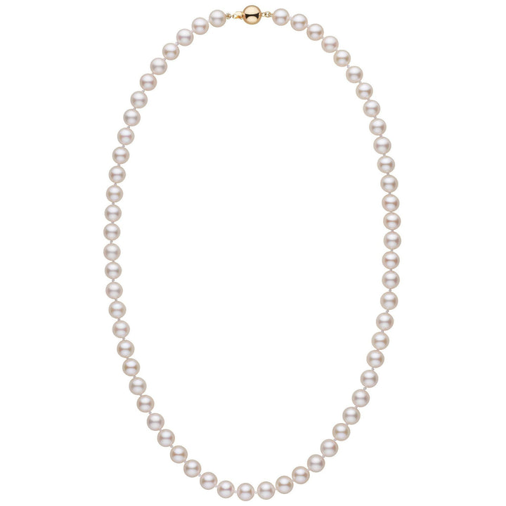 7.0-7.5 mm White Akoya 22 inch AA+ Pearl Necklace yellow gold
