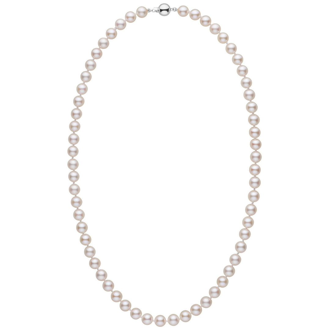 7.0-7.5 mm White Akoya 22 inch AA+ Pearl Necklace white gold