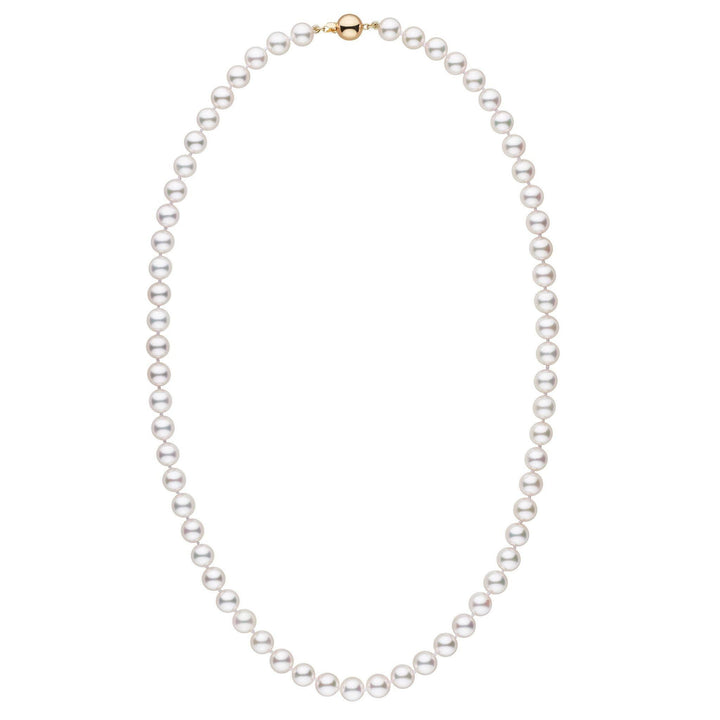 7.0-7.5 mm White Akoya 22 inch AAA Pearl Necklace yellow gold