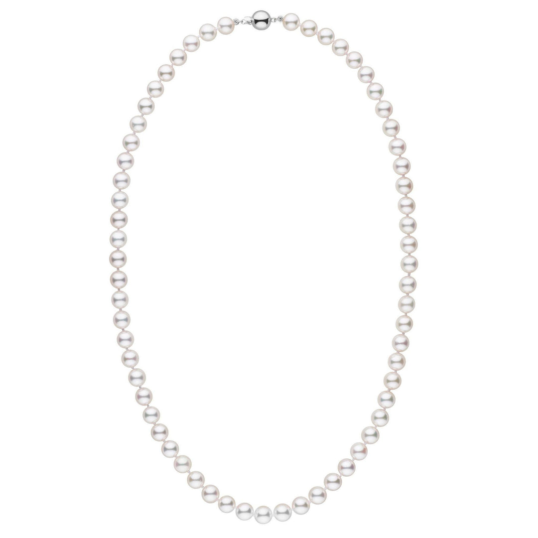 7.0-7.5 mm White Akoya 22 inch AAA Pearl Necklace white gold