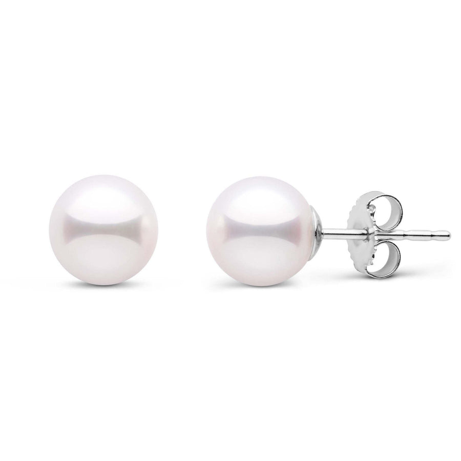 7.0-7.5 mm White Akoya AAA Pearl Stud Earrings White Gold