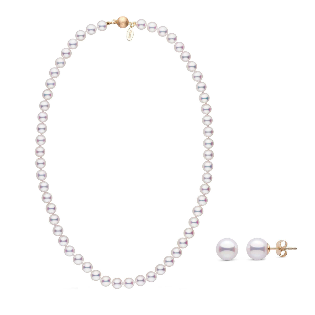 7.0-7.5 mm White Hanadama Akoya Pearl Set Yellow matte clasp