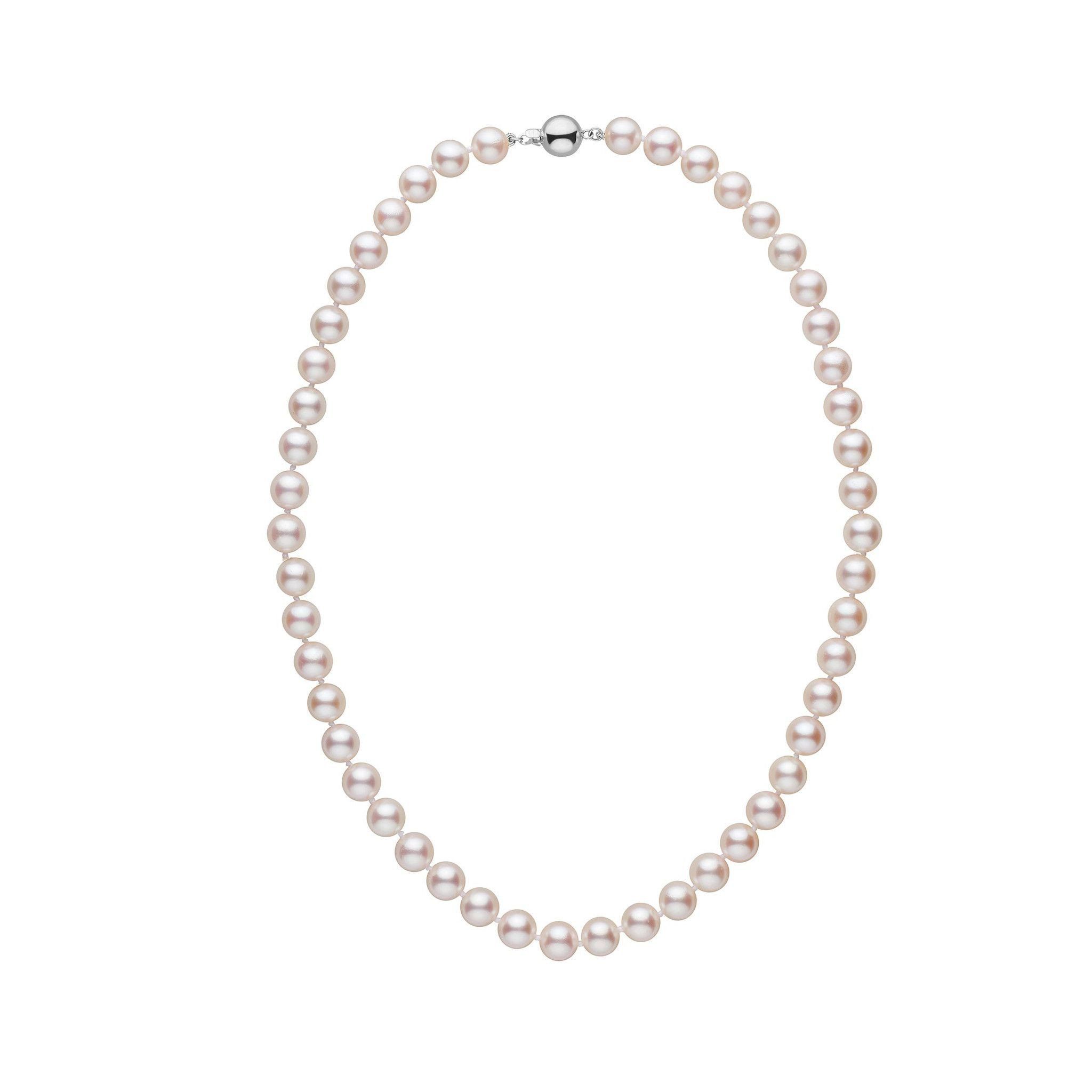 7.5-8.0 mm 16 inch AA+ White Akoya Pearl Necklace White Gold