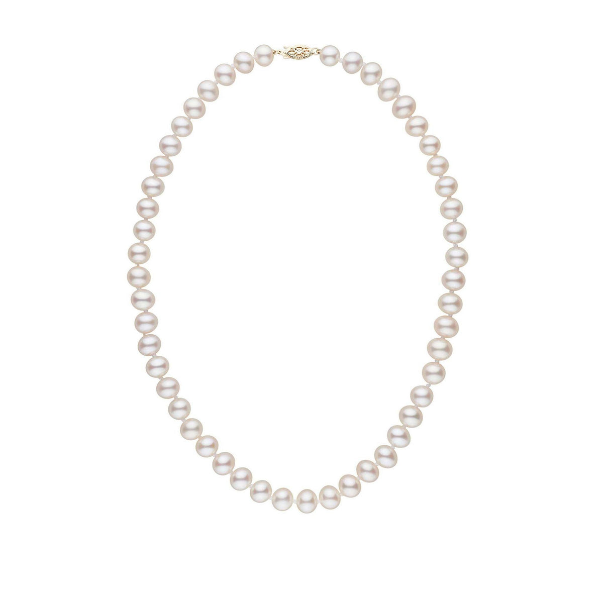 7.5-8.0 mm AA+ White Freshwater Pearl Necklace featuring lustrous white pearls strung with a secure clasp, ideal for elegant and timeless style.