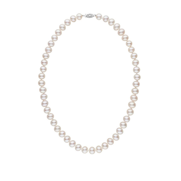 7.5-8.0 mm AA+ White Freshwater Pearl Necklace featuring lustrous, round white freshwater pearls with a classic clasp, perfect for elegant and timeless style.