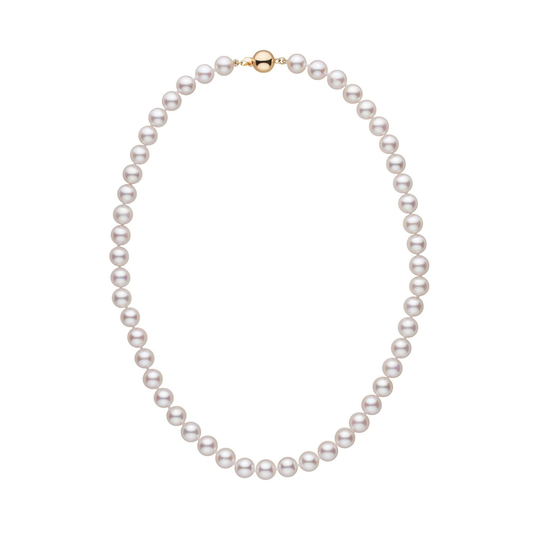 7.5-8.0 mm 16 inch AAA White Akoya Pearl Necklace  Yellow Gold