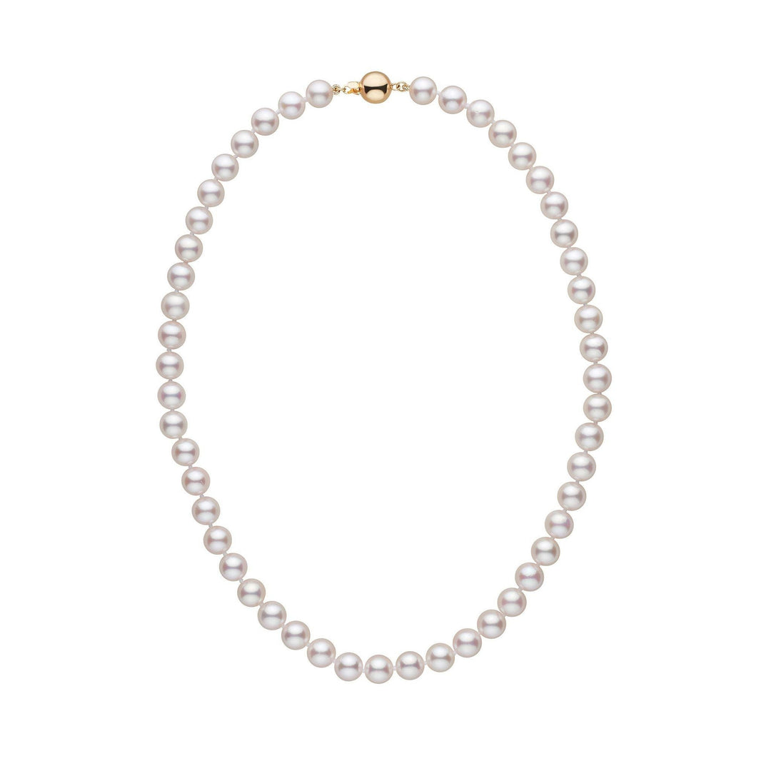 7.5-8.0 mm 16 inch AAA White Akoya Pearl Necklace  Yellow Gold