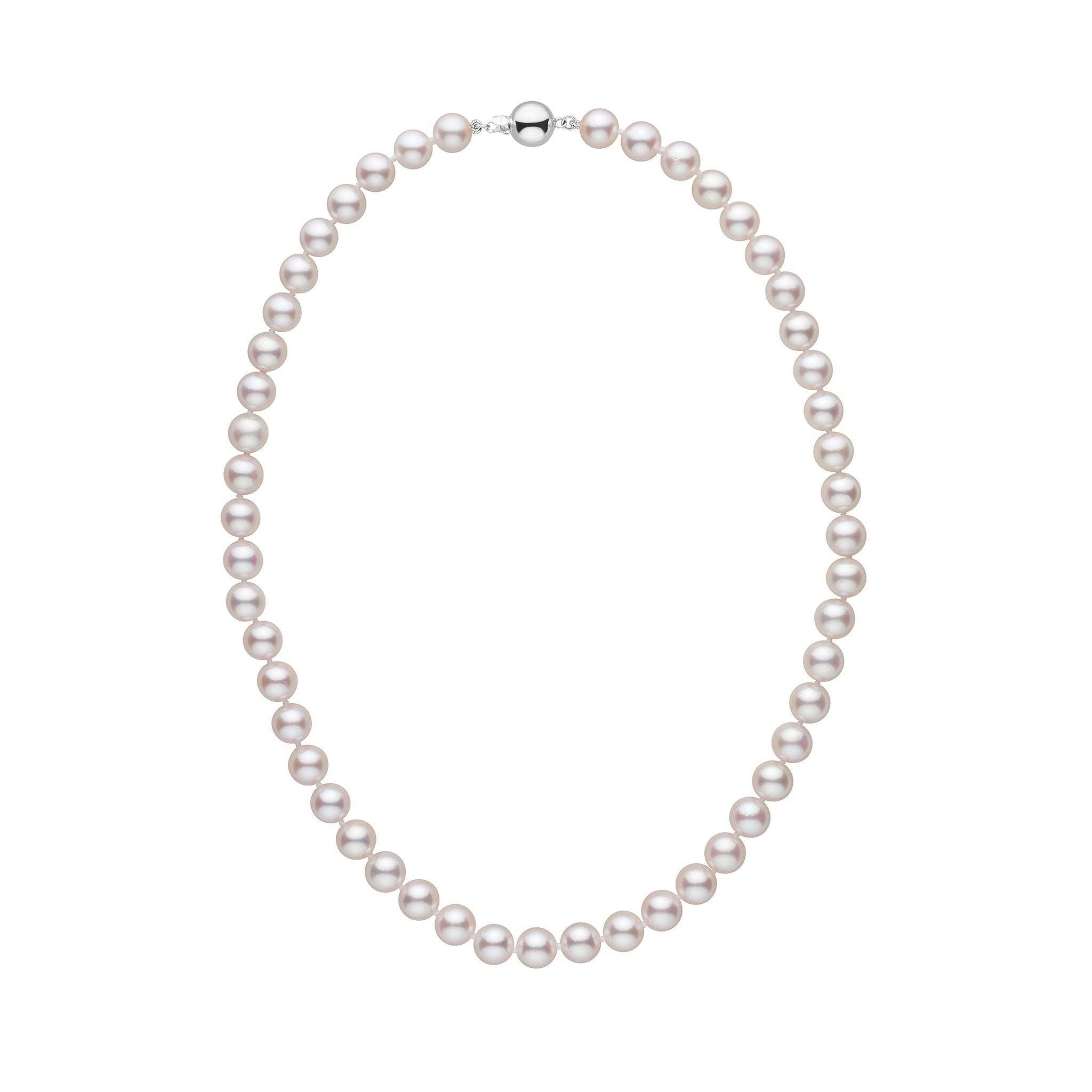 7.5-8.0 mm 16 inch AAA White Akoya Pearl Necklace White Gold