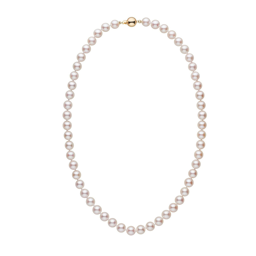 7.5-8.0 mm 18 inch AA+ White Akoya Pearl Necklace yellow gold