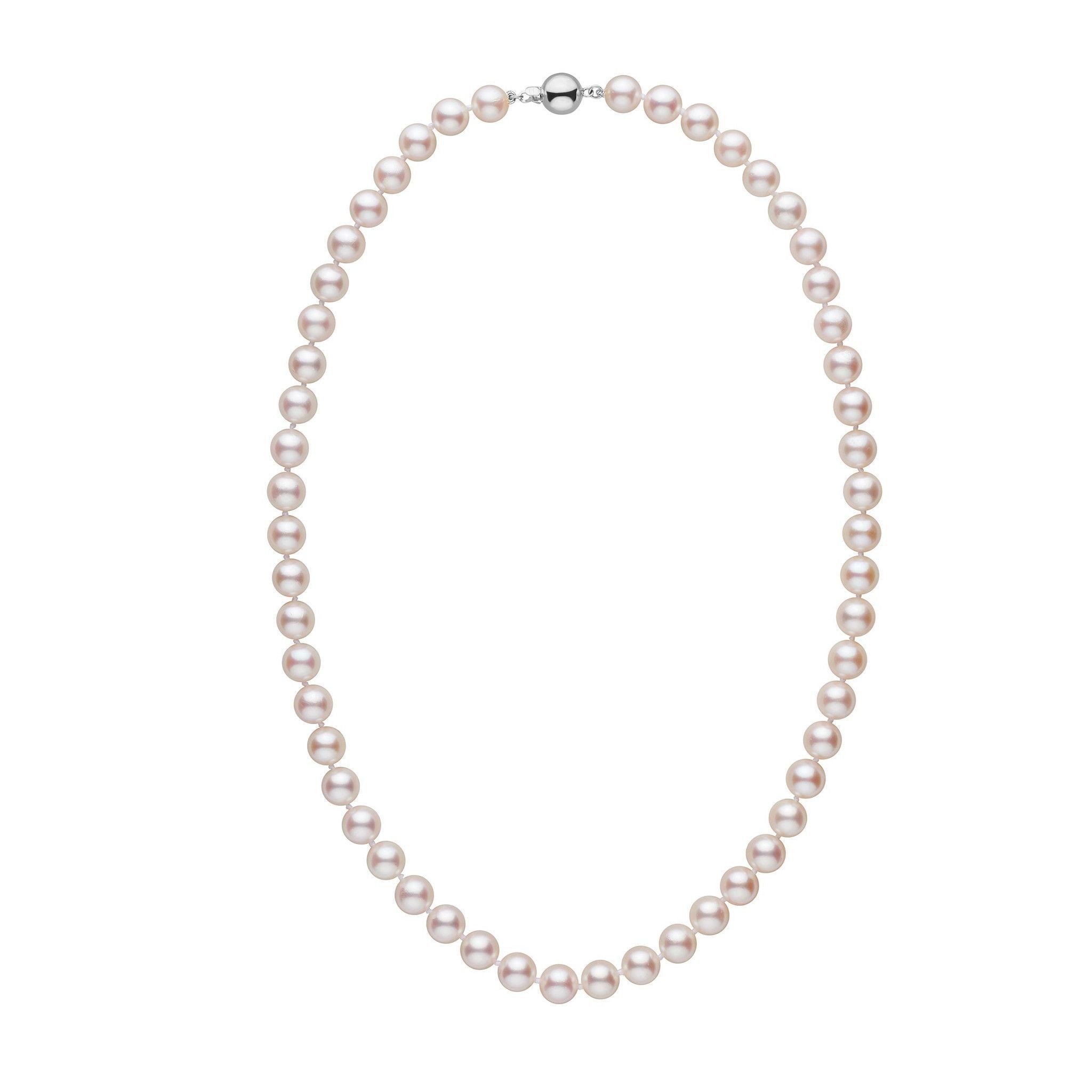 7.5-8.0 mm 18 inch AA+ White Akoya Pearl Necklace white gold