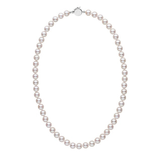 Personalized 18 Inch 7.5-8.0 mm AAA Akoya Pearl Circle Clasp Necklace featuring lustrous white akoya pearls with a secure round clasp for elegant wear.