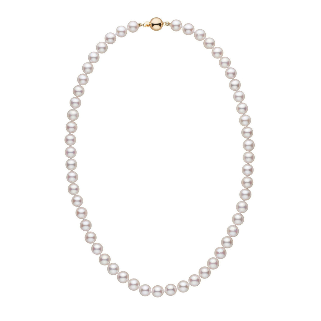 7.5-8.0 mm 18 inch AAA White Akoya Pearl Necklace yellow gold