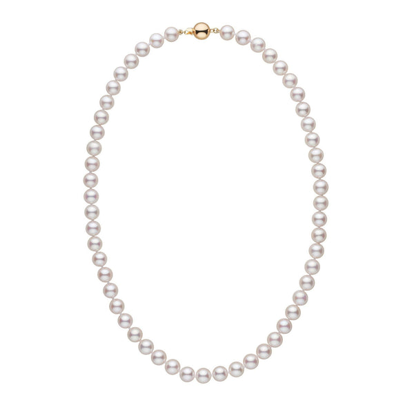 7.5-8.0 mm 18 inch AAA White Akoya Pearl Necklace yellow gold
