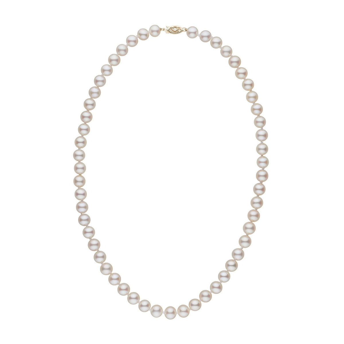 7.5-8.0 mm AAA White Freshwater Pearl Necklace yellow gold clasp