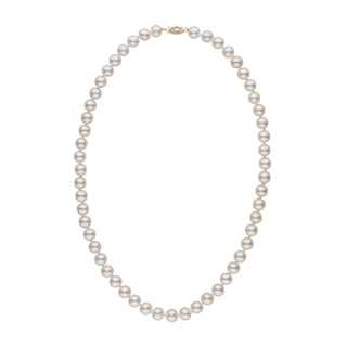 7.5-8.0 mm AAA White Freshwater Pearl Necklace yellow gold clasp