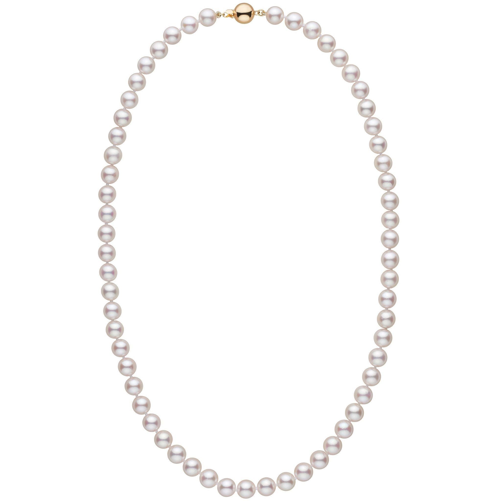 7.5-8.0 mm 22 inch AAA White Akoya Pearl Necklace yellow gold