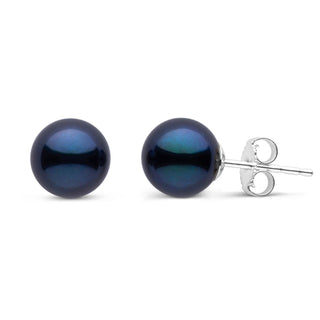 7.5-8.0 mm AA+ Black Akoya Pearl Stud Earrings white gold