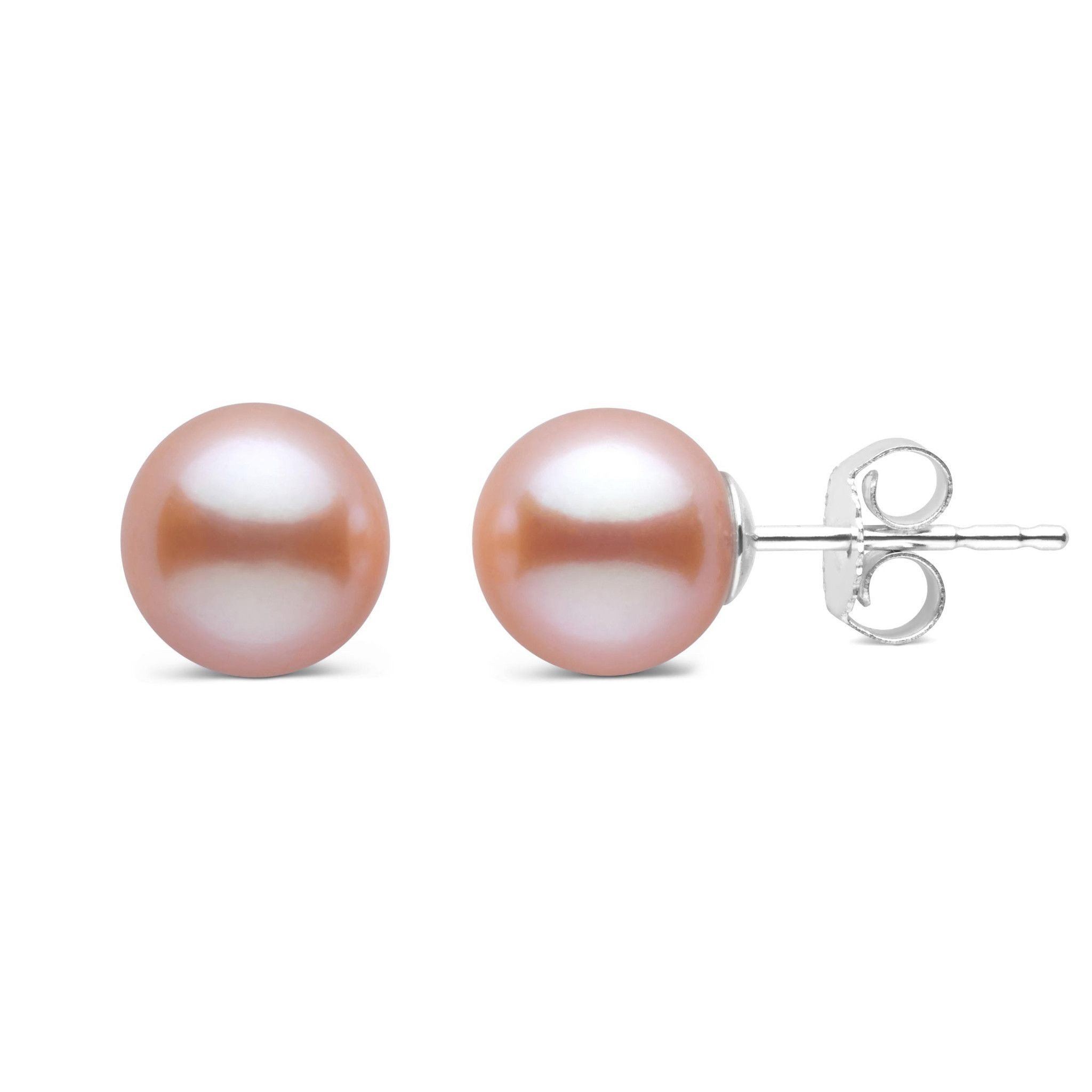 7.5-8.0 mm AAA Pink to Peach Freshwater Pearl Stud Earrings
