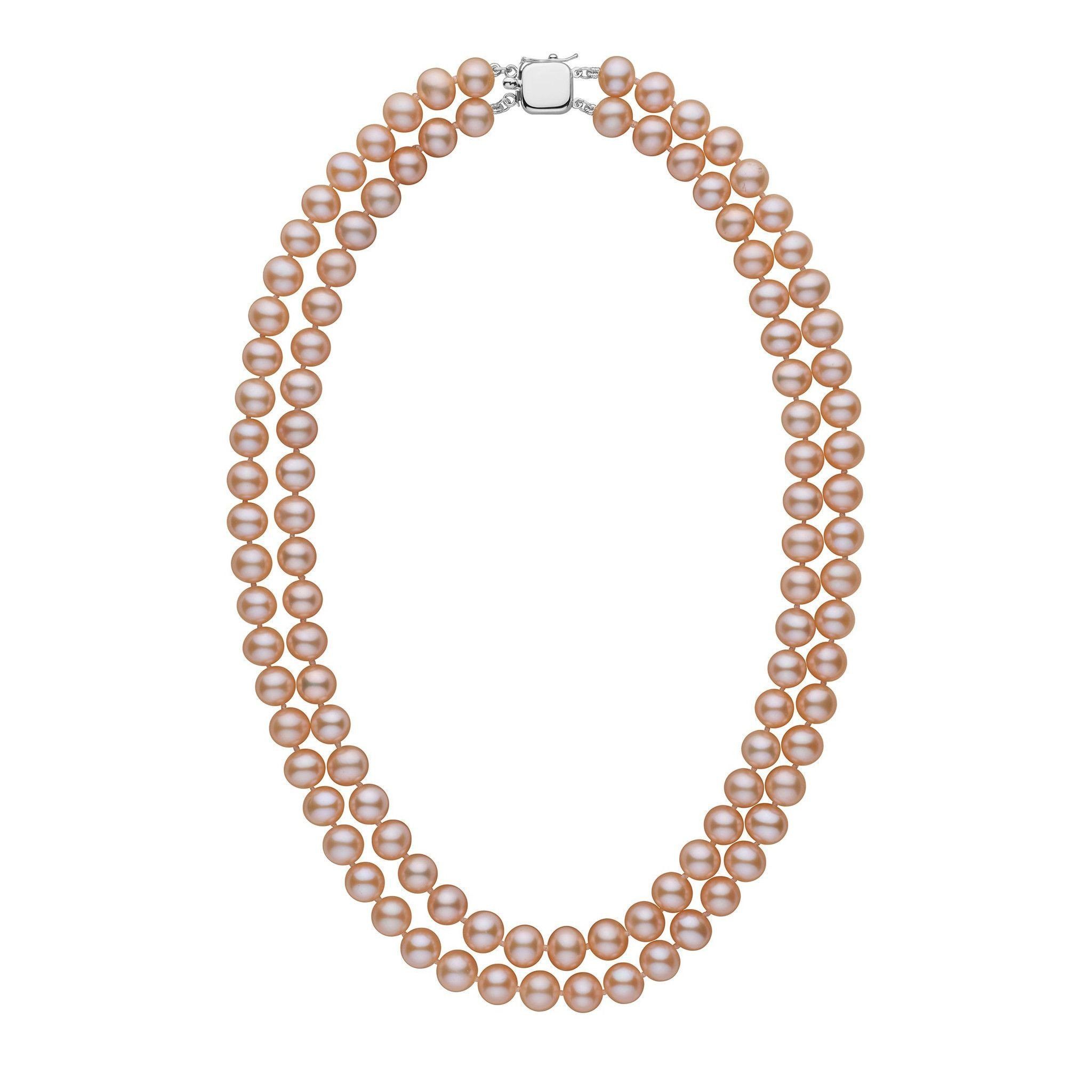 7.5-8.0 mm Double Strand AA+ Pink to Peach Freshwater Pearl Necklace