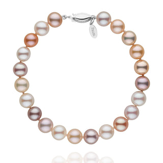 7.5-8.0 mm Multicolor Freshadama Pearl Bracelet featuring a strand of lustrous cultured freshwater pearls in soft shades of pink, peach, lavender, and white with a 14K white gold clasp.