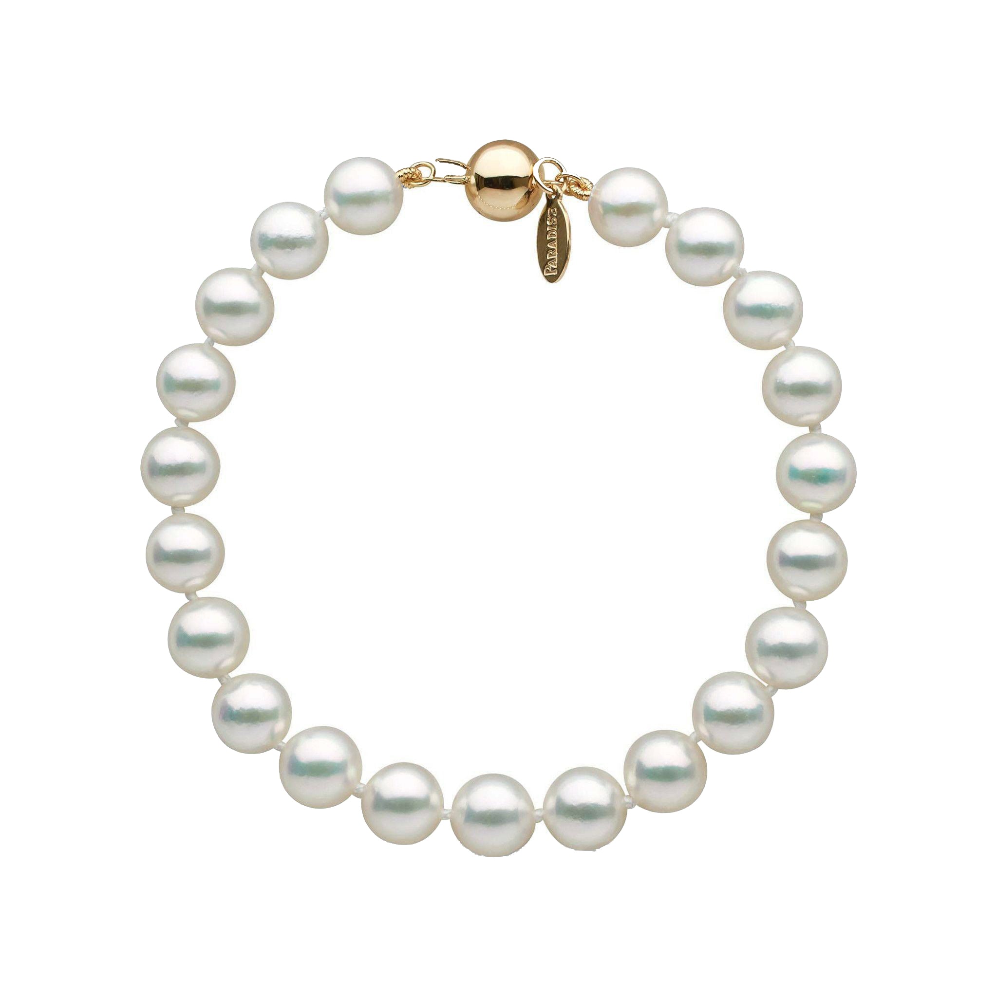 7.5-8.0 mm Natural White Hanadama Akoya Pearl Bracelet yellow gold with Pearl Paradise tag