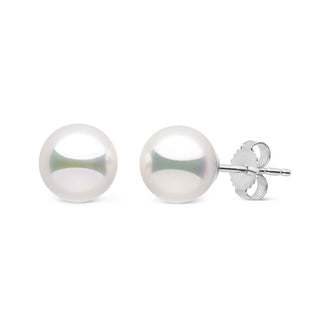 7.5-8.0 mm Natural White Hanadama Pearl Earrings white gold