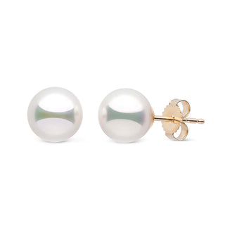7.5-8.0 mm Natural White Hanadama Pearl Earrings yellow gold