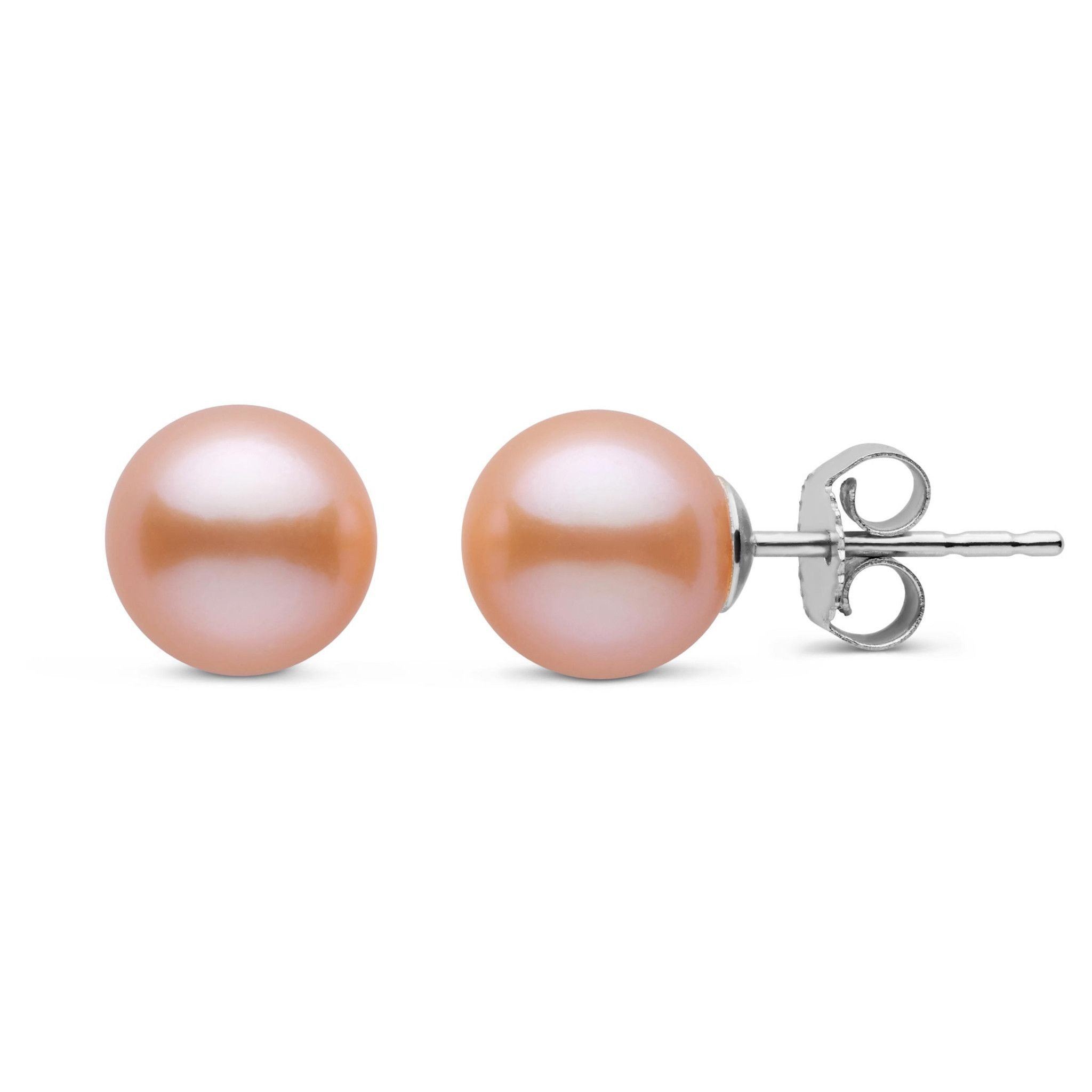 7.5-8.0 mm Pink to Peach Freshadama Freshwater Pearl Stud Earrings White gold