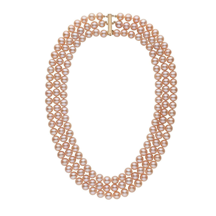7.5-8.0 mm Triple-Strand AA+ Pink to Peach Freshwater Pearl Necklace