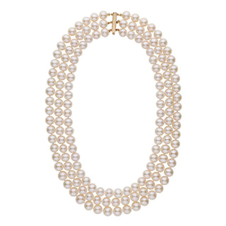 7.5-8.0 mm Triple-Strand AAA White Freshwater Cultured Pearl Necklace