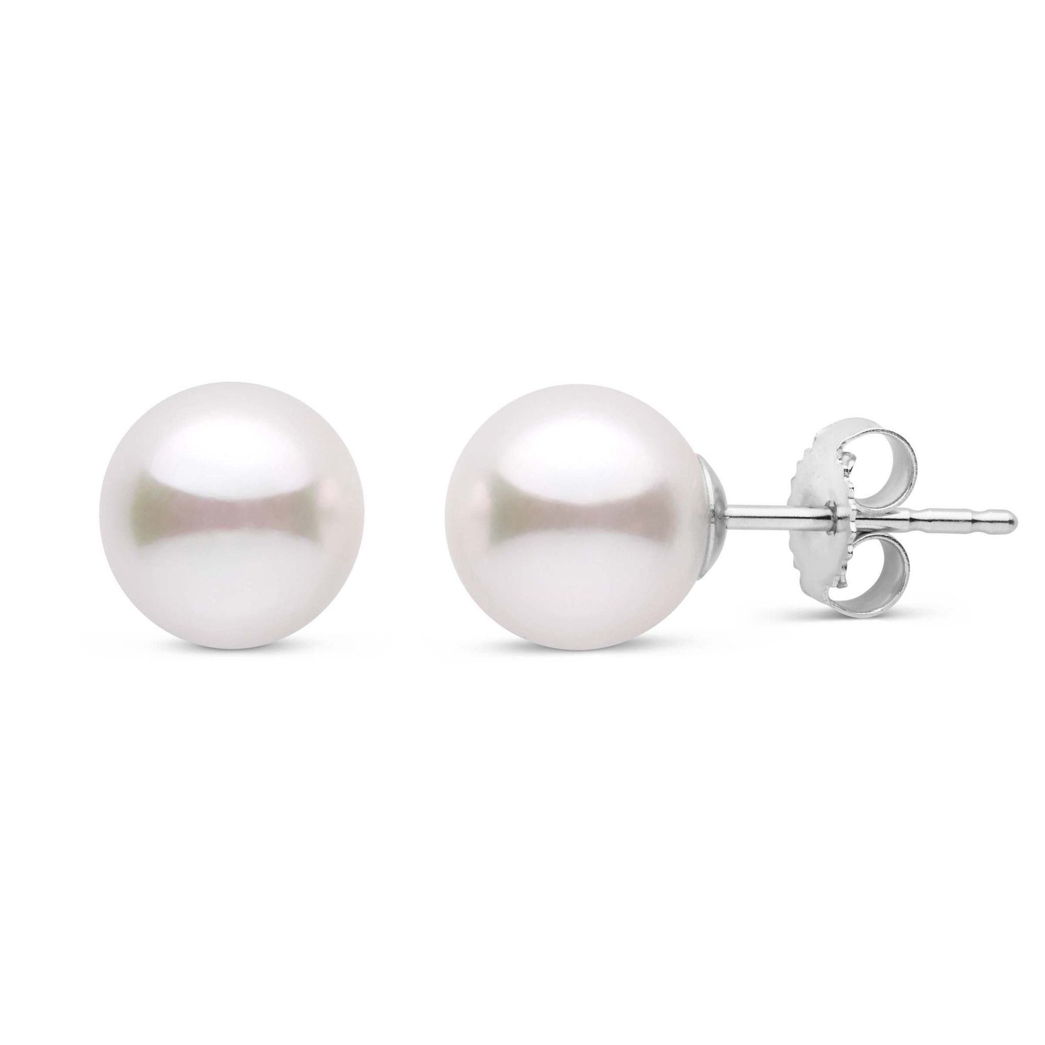 7.5-8.0 mm White Akoya AA+ Pearl Stud Earrings white gold