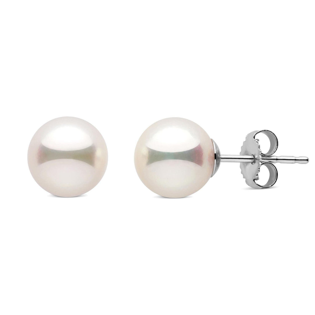 7.5-8.0 mm White Akoya AAA Pearl Stud Earrings white gold studs