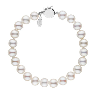 Personalized 7.5-8.0 mm White Freshadama Freshwater Pearl Circle Clasp Bracelet featuring lustrous white freshwater pearls with a polished circular clasp for elegant wear.