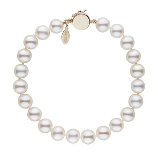 Personalized 7.5-8.0 mm White Freshadama Freshwater Pearl Circle Clasp Bracelet featuring lustrous white freshwater pearls with a polished circle clasp for elegant wear.