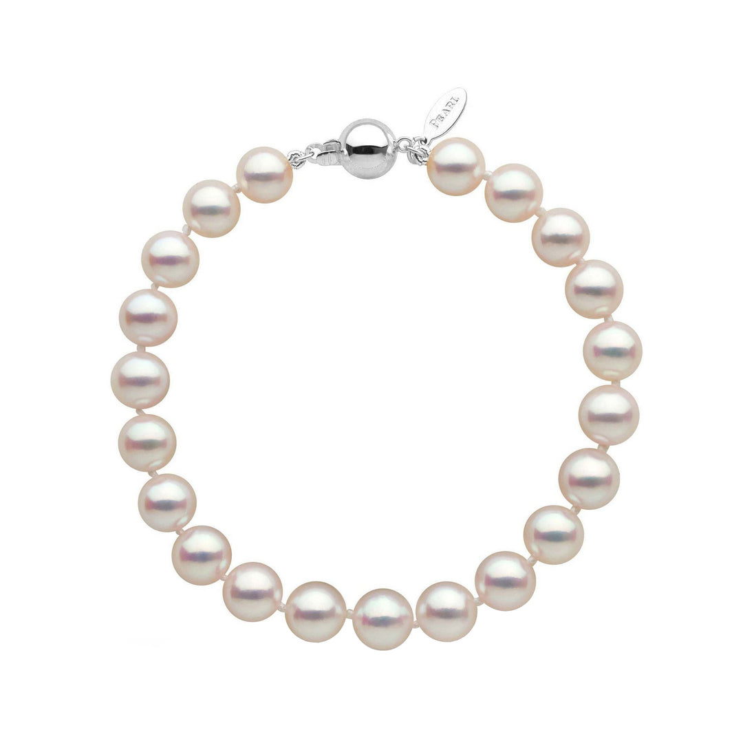 Certified 7.5-8.0 mm White Hanadama Akoya Pearl Bracelet white gold