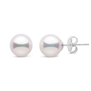 Certified 7.5-8.0 mm White Hanadama Pearl Stud Earrings white gold