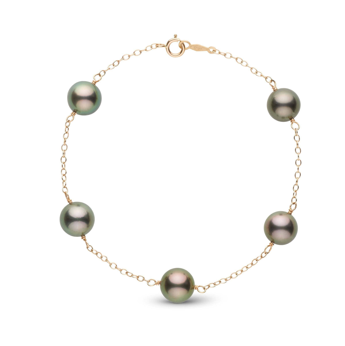 7.5-inch 8.0-9.0 mm Round Tahitian Pearl Tin Cup Bracelet Yellow Gold