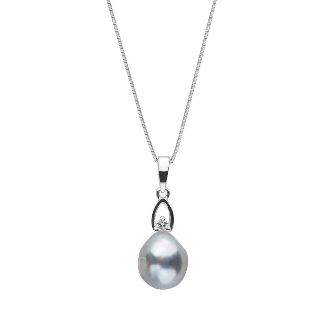 Juliet Collection 8.0-9.0 mm Baroque Silver Akoya Pearl and VS1-G Diamond Pendant