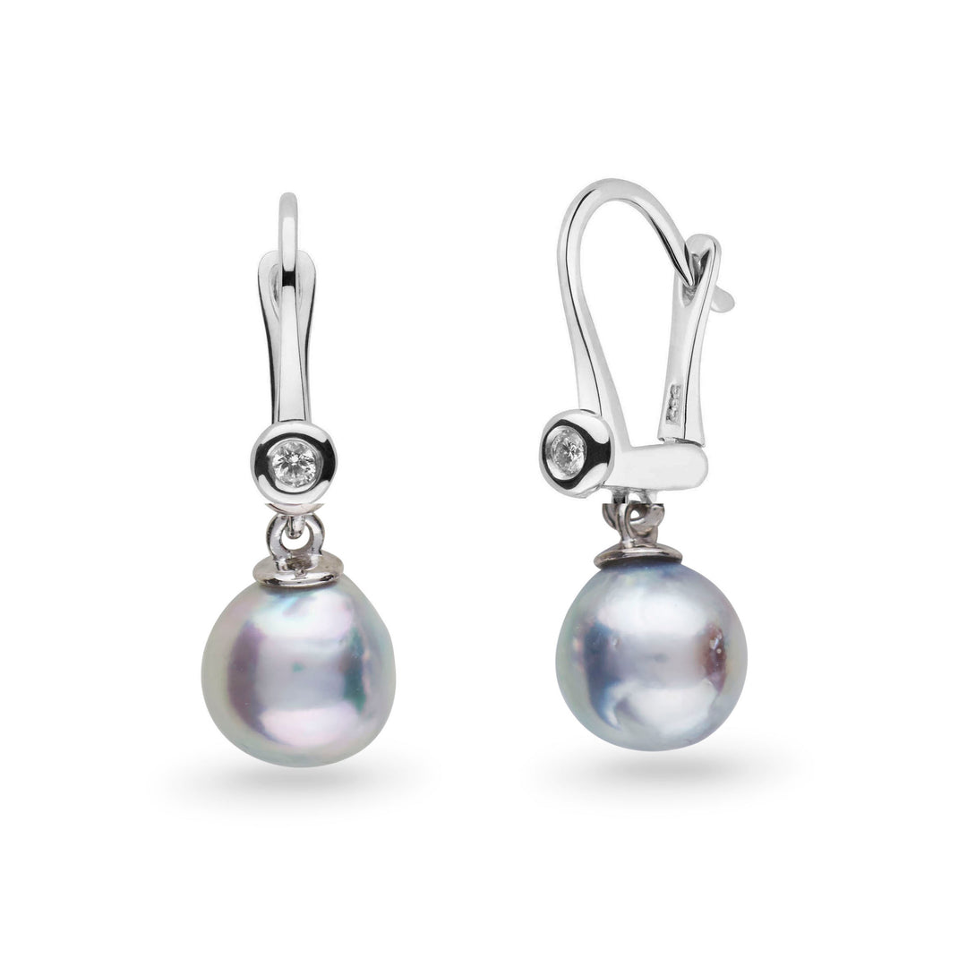 Romantic Collection 8.0-9.0 mm Baroque Silver Akoya Pearl and Diamond Earrings white gold