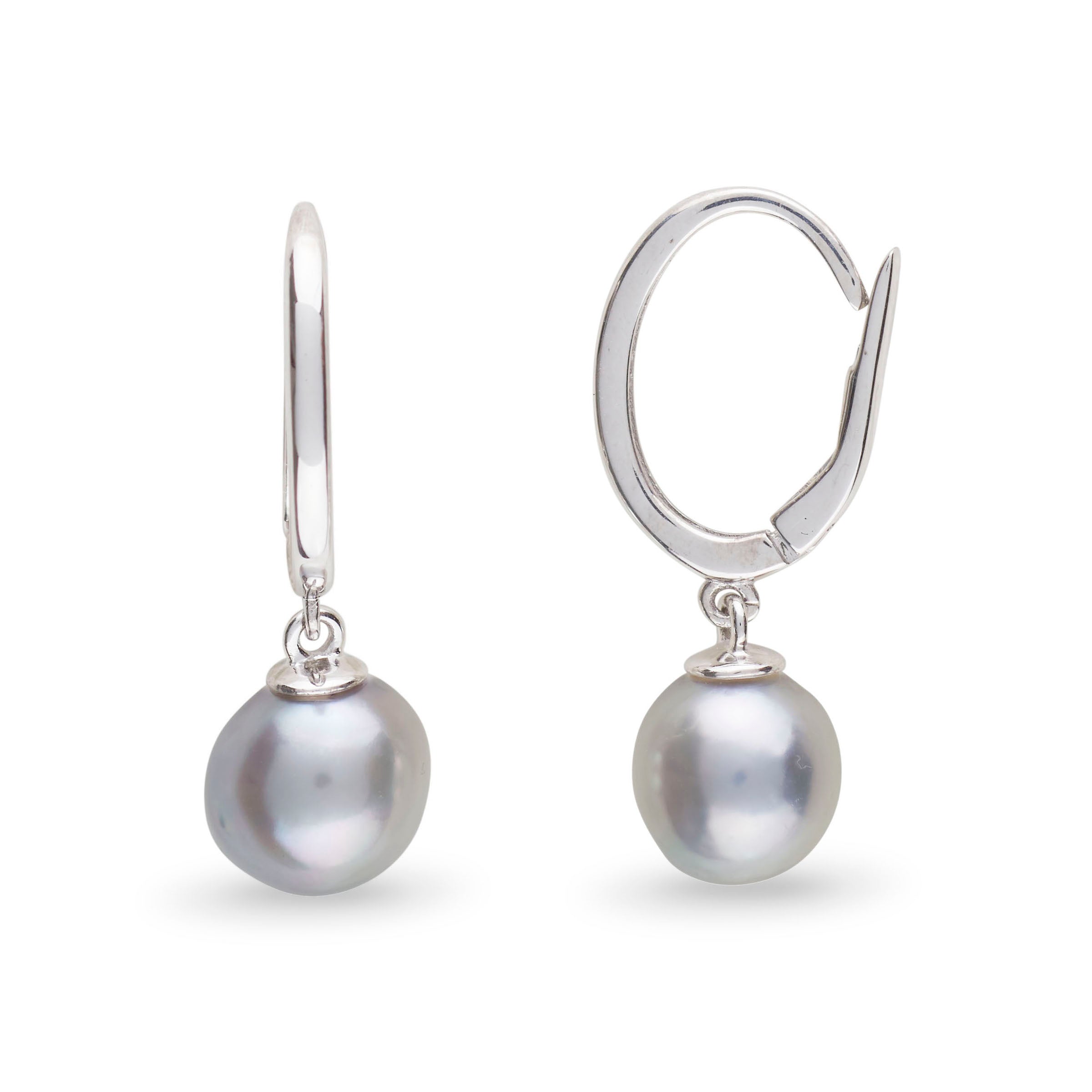 Solid Eternal Collection 8.0-9.0 mm Baroque Silver Akoya Pearl Dangle Earrings White gold