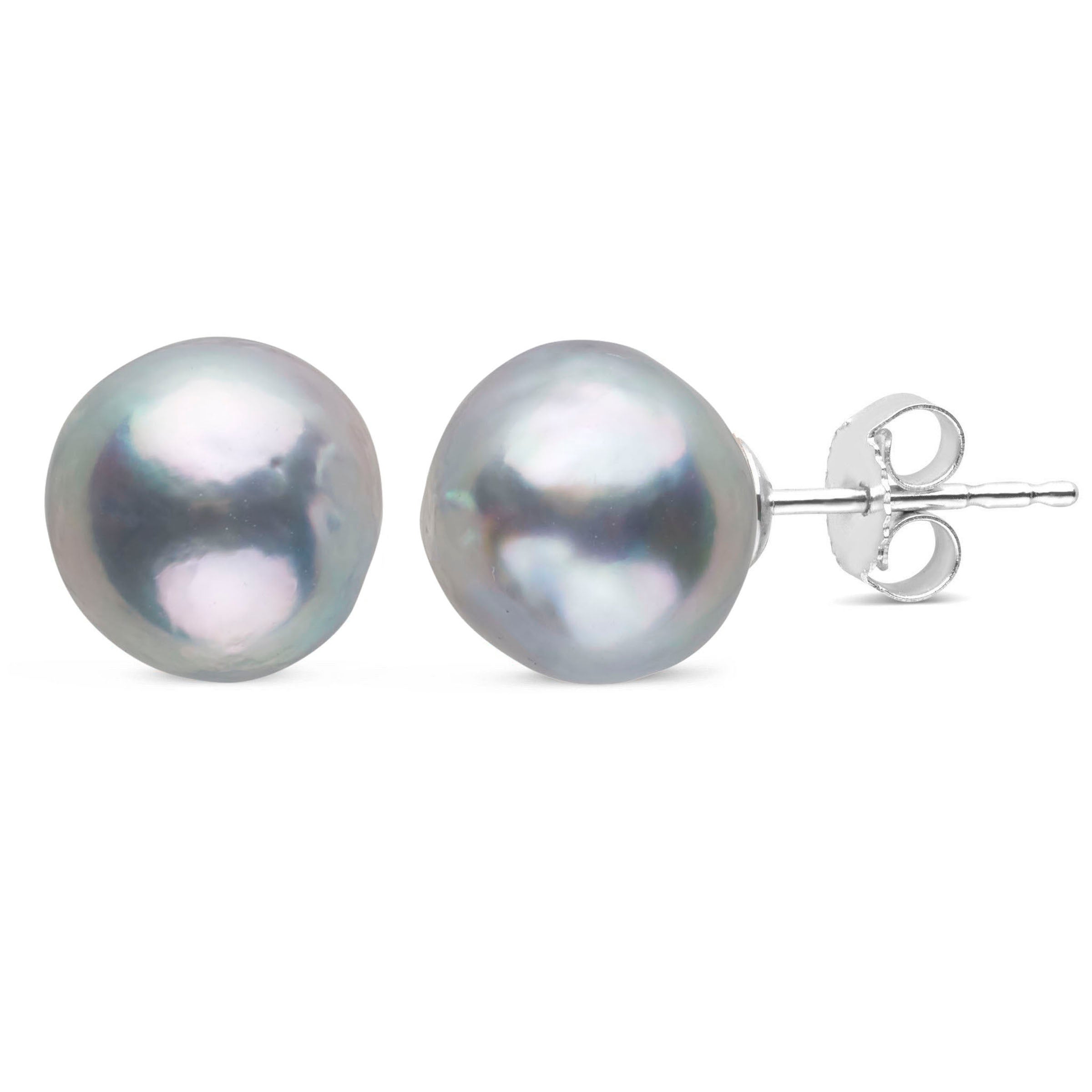 8.0-9.0 mm Baroque Silver Akoya Pearl Stud Earrings white gold